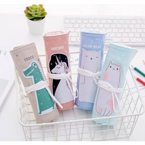 New Multifunctional Creative Animal Roll Pencil Pouch Student Learning Stationery Personality Pencil Bag Cartoon Pen Curtain