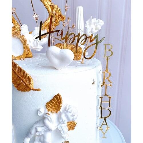New Happy Birthday Cake Topper Rose Gold Acrylic Vertical Creative Gold Cake Topper For Birthday Party Cake Decorations