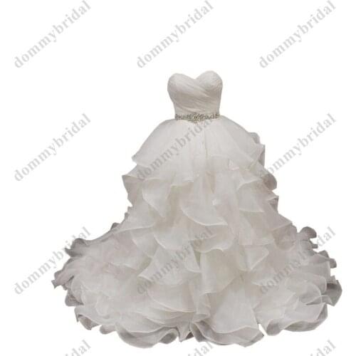 New Arrival White Ivory Long Cheap 2021 Wedding Dress for Bride Plus size Sweetheart Organza Crystal belt Beaded Ruffled Corset