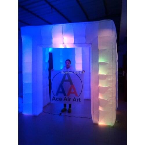 Trade show equipment inflatable photo booth with led lighted 3 doors 2.5 m x2.5 mx 2.5m