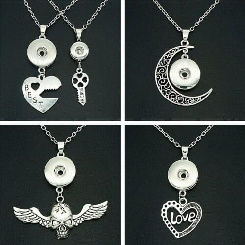 Fashion Best friends moon skull love pendant snap necklace 60cm fit 12MM/18MM snap buttons jewelry wholesale