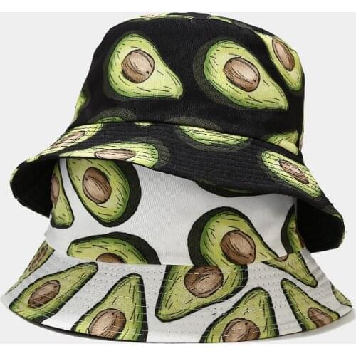 Cotton Avocado Print Bucket Hat Fisherman Hat Outdoor Travel Sun Cap Hats for Men and Women 302