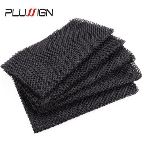 Plussign 5Pcs 100% Polyester Breatheable Fabric Black Hair Weaving Net Stretchable Hairnets Weaving Hairnets For Making Wigs