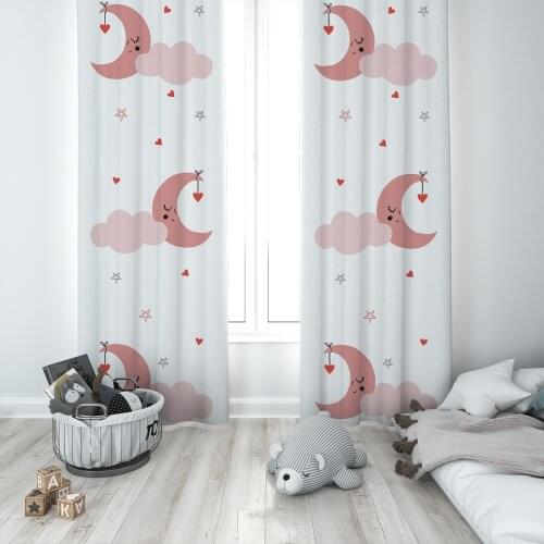Curtains Children 3D Printed Decorative Items Home Childrens Room White Pink Moon Cloud Love Model 311