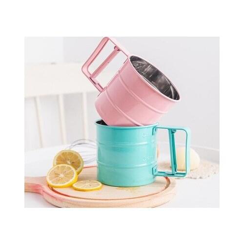 Pink Flour Sifter Cake DIY Stainless Steel Baking Sieve Handheld Hand Crank Sugar Kitchen Fine Mesh Home Semi Automatic Filter