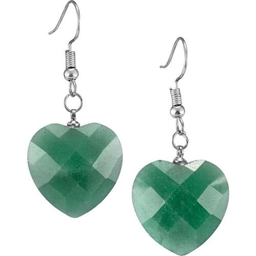 TUMBEELLUWA Crystal Faceted Heart Shape Pendant Dangle Earrings for Women,Reiki Stone Sliver Color Fashion Drop Earrings Jewelry