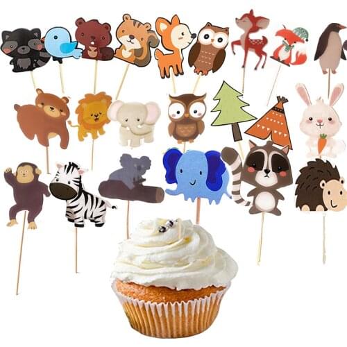 1Pack Party Cake Topper Paper Forest Animals Cake Toppers Woodland Theme Cupcake Toppers Picks Kids Birthday Decor