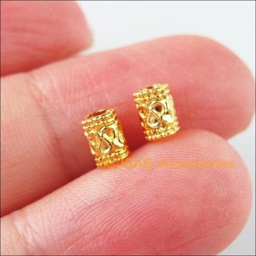 100Pcs Gold Tone Flowers Tiny Tube Spacer Beads Charms 5mm