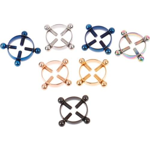 2Pcs Round Nipple Piercing Jewelry Non Piercing Nipple Ring Fake Screw Nipple