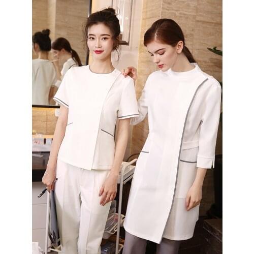 2021 Spring/Summer Health Club Workers White SPA Dress Korean Beautician Overalls Female Senior Beauty Salon SPA Uniforms