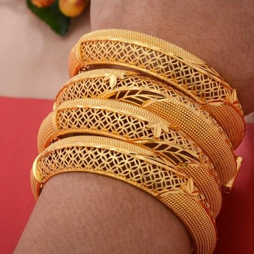4pcs/Lot Luxury Gold Bangles For Women Girls Dubai Iran Bangles Jewelry Arab Middle Eastern African Fashion Bracelet