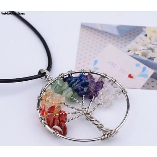 7 Chakra Tree Of Life Pendant Necklace Copper Crystal Natural Stone Necklace Women Christmas Gift