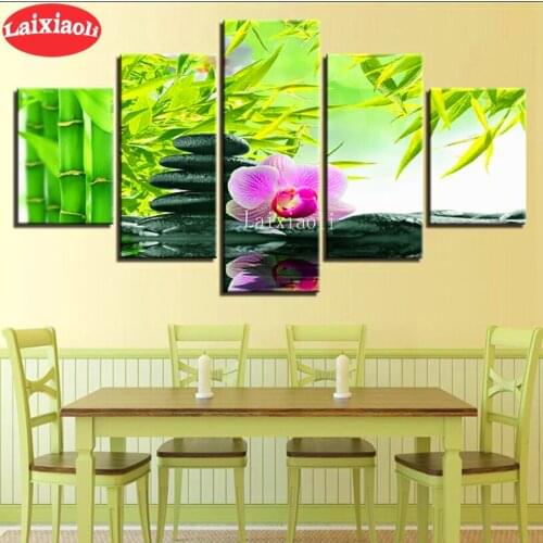 Full Square Round 5d Diamond Embroidery sale orchid stones bamboo SPA decoration painting Diamond Painting 5 pcs Diamond Mosaic