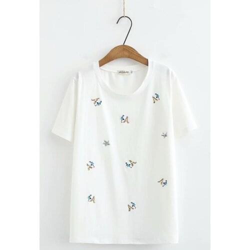 Plus size solid white black O neck Sequined embroidery women loose tshirts 2020 new summer casual ladies soft t shirts female