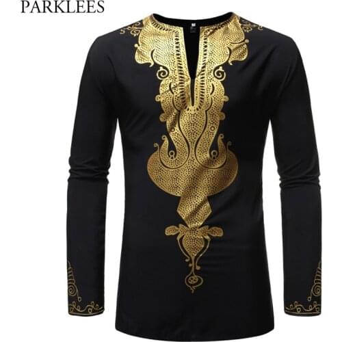 Black Dashiki Shirt Men 2019 Hipster African Style Mens Tribal Ethnic Shirt Casual Slim Long Sleeve Streetwear Africa Clothing