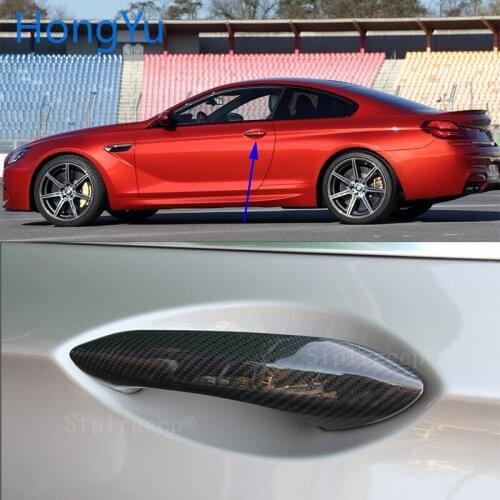 For BMW Carbon Fiber Auto Door Handle Knob Exterior Trim Covers for BMW M6 F06 F12 F13 2013 2014 Sticker
