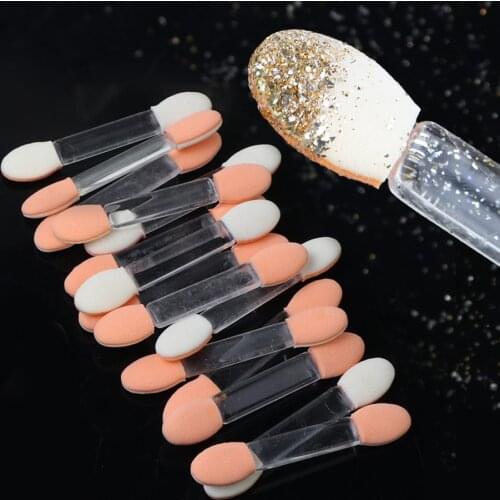 10pcs Nail Glitter Mirror Powder Brushes Double Ended Sponge Eyeshadow Applicator Sticks Makeup Cosmetic Manicure Tools NJ194