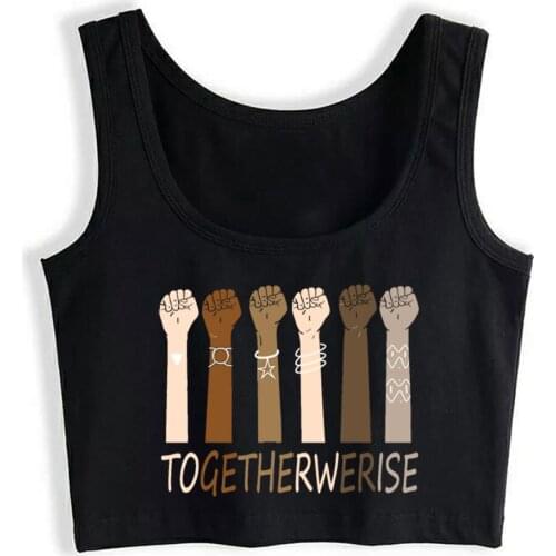 Crop Top Sport Together We Rise Black Lives Matter Brown Skin Arm Summer White Custom Tops Women