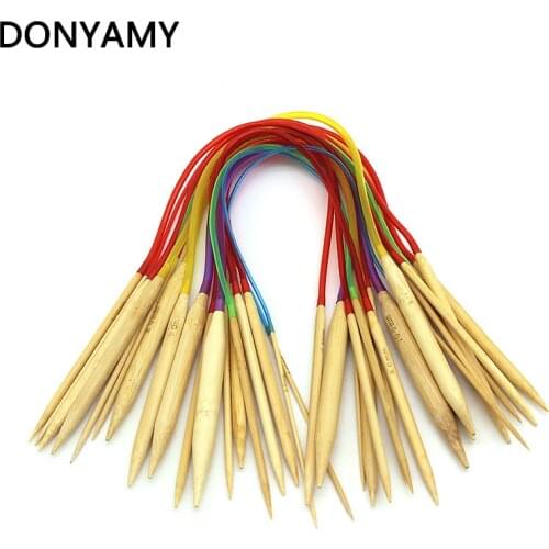 DONYAMY 18Pcs/set 16" 40cm Multi-color Plastic Tube Smooth Nature Circular Bamboo Knitting Crochet hooks Needles Sets tool