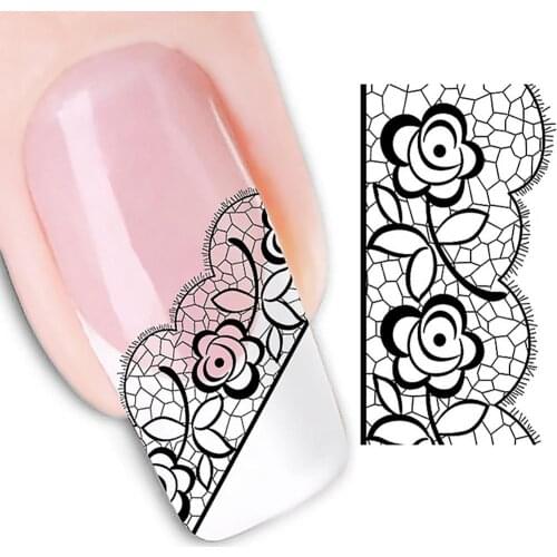 Fashion Nail Sticker Black Rose Flower Lace Nails Art Stickers Decal Finger Tips Manicure Decor Tools