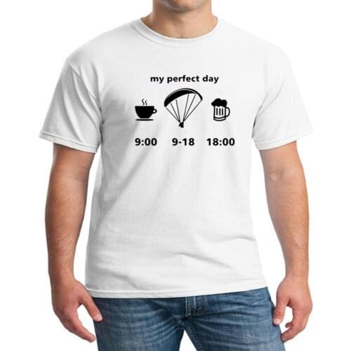 Men Clothing Fashion Brand Short Sleeve T Shirt Top My Perfect Day Evolution Of Paragliding Drink Tea&Beer Funny Print T-Shirts