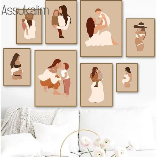 Nursery Wall Art Canvas Prints Boy Girl Paintings Mother Baby Posters Boho Print Child Wall Pictures For Kids Bedroom Decor