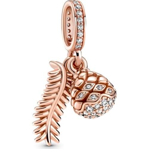 Original Rose Loose Shell & Leaf With Crystal Pendant Beads Fit 925 Sterling Silver Charm Europe Bracelet Bangle Diy Jewelry