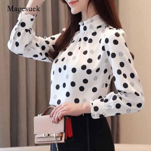 2020 Autumn Long Sleeve Polka Dot Women Blouse Fashion Women Chiffon Shirts Casual Stand-up Collar Women Tops Blusas Mujer 6113