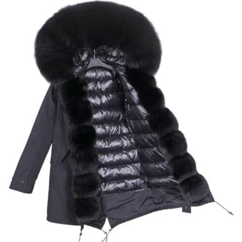 2020 new fashion warm winter coat ladies real fur coat natural real fox fur collar loose long parka coat fur coat detachable