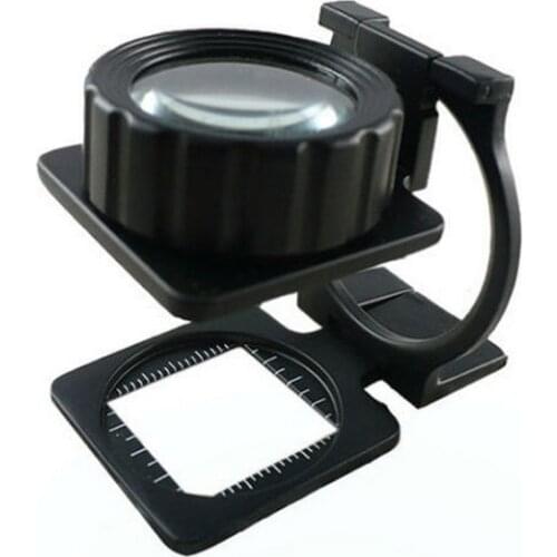 Portable Folding Loupe Optical Glass Lens Magnifying Glass Bench Magnifier 10x with Scale for Thread Counter