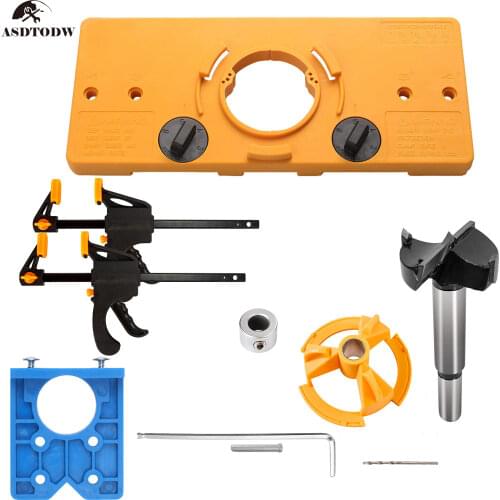 1-10PCS Concealed 35MM Cup Style Hinge Jig Boring Hole Drill Guide + Forstner Bit & Clamps for Kitchen Cabinet Doors Hinge