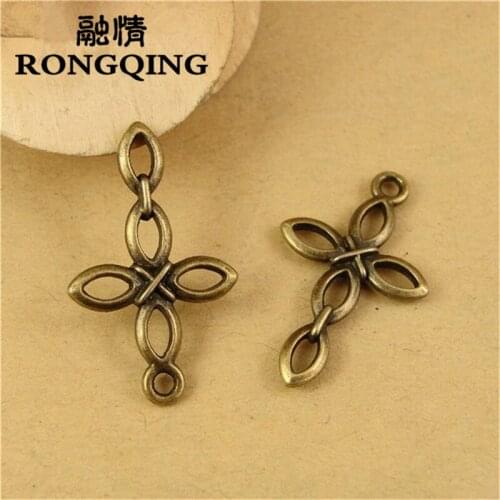 RONGQING 50pcs/lot Wholesale 27*16MM Hollow Cross Pendants for Necklaces Geometric Cross Charms Jewelry Findings