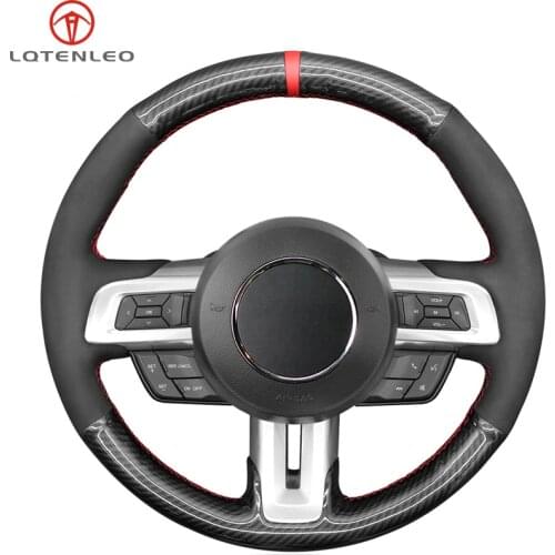 LQTENLEO Black Suede Carbon Fiber Hand Sewing Car Steering Wheel Cover For Ford Mustang 2015-2020 Mustang GT GT350R 2015-2020