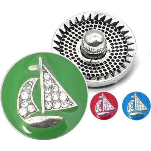 Sailboat w032 18mm 20mm rhinestone metal button for snap button Bracelet Necklace Jewelry For Women Silver jewelry