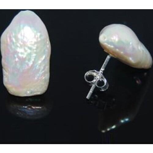 Best Seller White Elegant Large Natural Baroque Pearl Earring with 925 Sterling Silver Stud