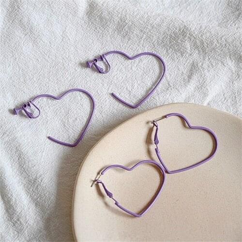 Heart Earrings Purple Peach Heart Geometric Earrings Exaggeration Hoop Earring for Woman Girls Jewelry Gifts Wholesale