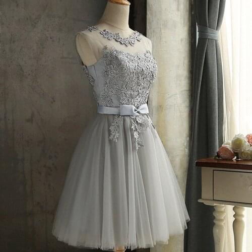 Champagne gray red white Ball Gown Sleeveless party Knee-Length Lace bridesmaid dresses short creme new years eve dress