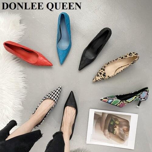 Fashion Leopard Snake Pattern Pumps Pointed Toe Mid Heels 5cm Office Dress Shoes For Women Elegant Female Pumps Zapatillas Mujer