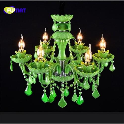 FUMAT Green Crystal Chandelier Creative Glass Lamp Coffee Restaurant Candle Crystal Chandelier Bar Dining Room Lampe Candle Lamp