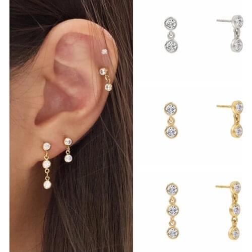 AIDE 2021 Trend Pendientes Plata 925 Silver Crystal Diamond Stud Earrings Piercing Gold Chain Earring for Woman Jewelry Gift cz