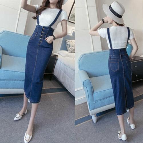 Women Denim Suspender Bodycon Skirt Overalls Bib cowboy skirt Pinafore HOT
