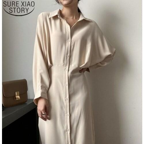 Autumn Temperament Shirt Dress Elegant French Dresses Women Single Breasted Dress Spring Turn-down Collar Vestido Feminino 15820