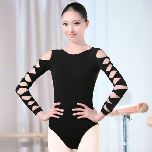 Professional Competition Ballet Leotard for Women Adult Girl Black 3/4 Long Sleeve Dance Practice Gymnastics Leotard Bodysuit