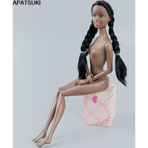 1pc 11 Jointed Movable Chocolate Body Head Black Hair Long Ponytail 11.5" Doll Nude Naked Body 1/6 BJD Accessories Kids DIY Toys