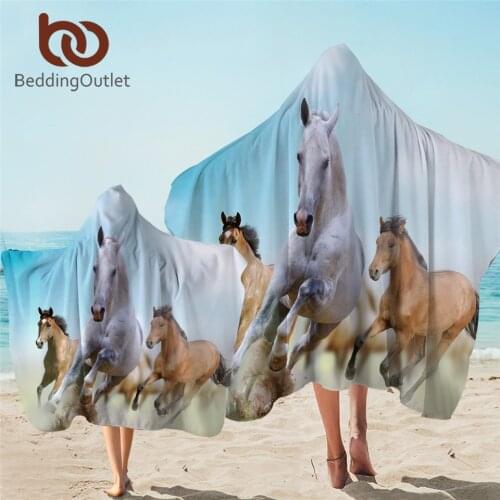 BeddingOutlet Horses Hooded Towel Animal Bath Towel With Hood Photography Wearable Beach Wrap Blanket 1pc 3D Printed Serviette