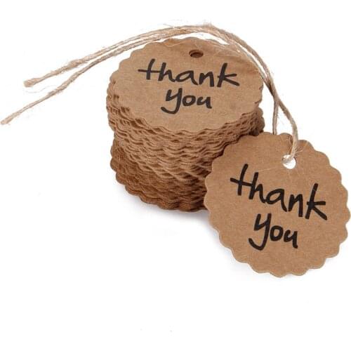 100pcs Thank You Kraft Paper Gift Tags w/ Jute Christmas Wedding Labels