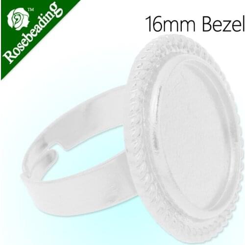 16mm Silver plated Ring Setting With bezel,adjustable,fit 16mm round cabochon,Sold 20pcs/lot-C3727