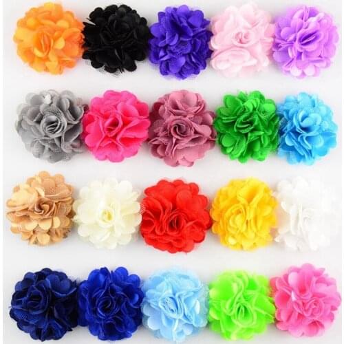 20pcs/lot 2'' Rosettes DIY Flowers Satin Silk Carnation Fabric Flower Flat back Chiffon Flowers For Kids Girls Hair Accessories