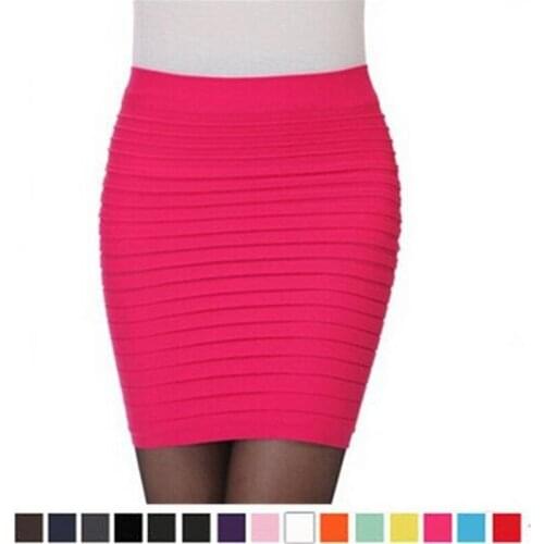 2019 Women Elegant High Waist Short Skirts Mini Office Sexy 16 colors Pencil Skirts Female Sexy Slim Package Hip Bodycon Pencil