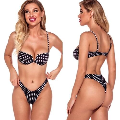 2021 womens swimsuits bathing suits for women swimwear female split bikini plaid steel support swimwear